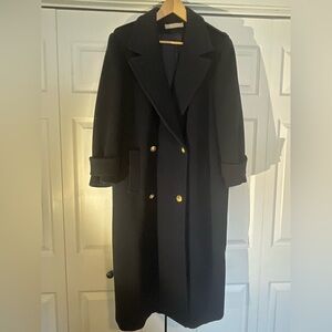 Vintage Long Navy Wool Double Breasted Coat
With Gold Buttons